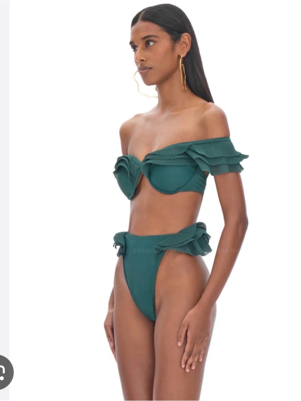 NWT Andrea Iyamah Salama Tiered Ruffle High Cut Hi Rise Green Bikini Bottoms
